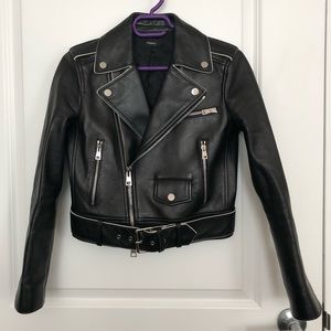THEORY Lamb Leather Moto Painted Edge Jacket Size P (XS)